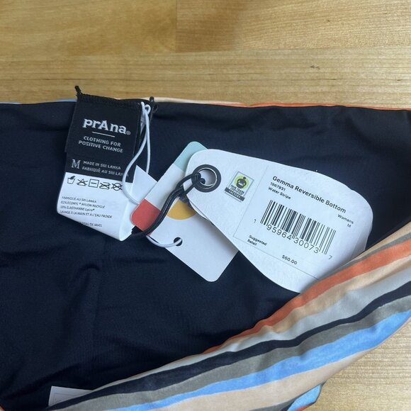 PRANA Gemma Bottom REVERSIBLE Black Stripe Bikini Swimwear Size Medium NWT - Picture 3 of 5